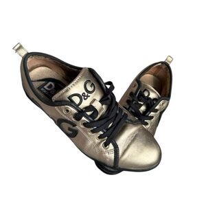 Dolce & Gabbana D&G Women’s Gold/Black Portofino Low-Top Sneakers Size 36.5 EU